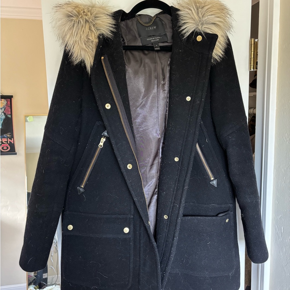 J. Crew Black Chateau Parka Stadium Wool Coat 12 - Picture 2 of 6